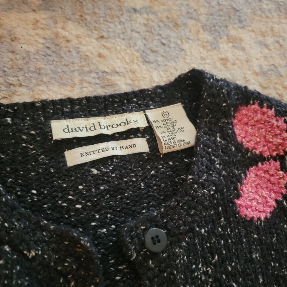 Vintage David Brooks Knitted by Hand Small Retro Flower Button Up Cardigan Boho - Picture 2 of 4